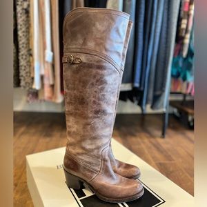 FRYE Jane Tall Cuff Boots in Brown Leather